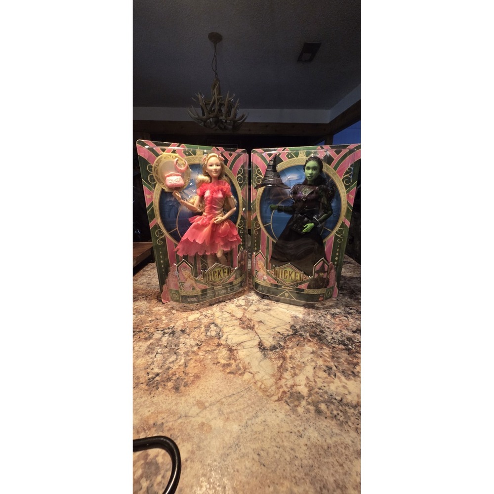 Wicked Lot Of 2 Glinda And Elphaba Dolls W/accessory Mattel,wicked Movie,...